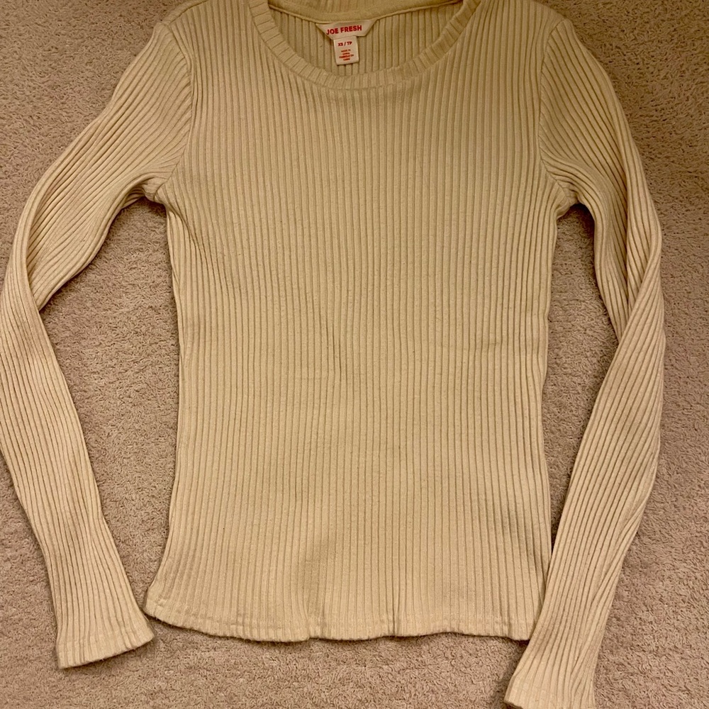 Joe Fresh Ribbed Beige Long Sleeve Top